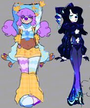 Art if my ocs, Mizzen (left) and Dazzle (right) [cartoony; colored sketch]