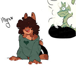 Art of my ocs, Myra (left) and Sylvie (right). [cartoony; colored sketch]